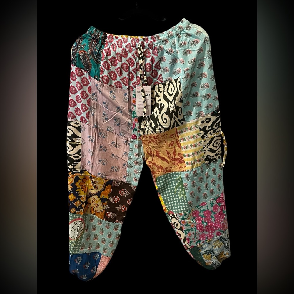 #82 NWT 100% cotton patchwork jogger bottom pants